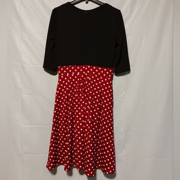 Yathon Adorable EUC Midi Dress, Black & Red with White Polka Dots, Size Large - Picture 11 of 11